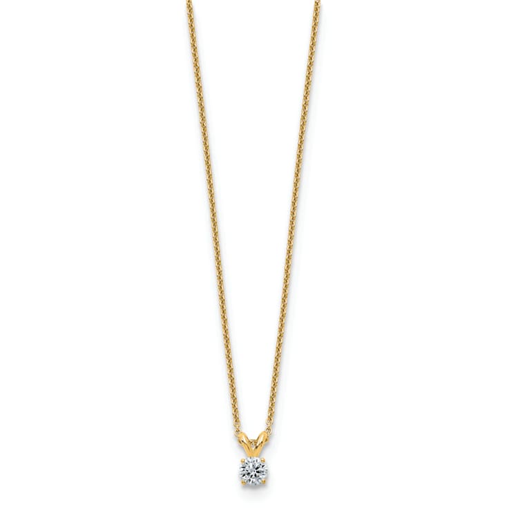 14K Yellow Gold 1/4 ct. 4.0mm Round D E F Pure Light Moissanite Pendant
with Chain