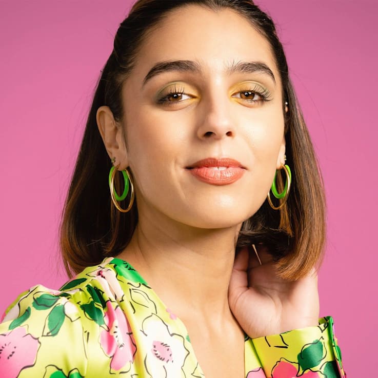 14K Gold Over Sterling Silver Double Oval Enamel Hoops in Neon Green