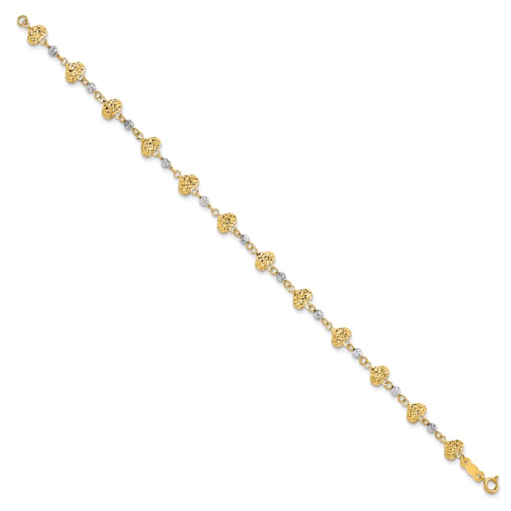 14k Yellow Gold and 14k White Gold Diamond-Cut Heart Link Bracelet