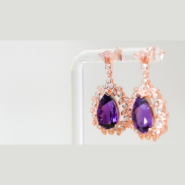 Amethyst and CZ 6.95 Ctw Pear 18K Rose Gold Over Sterling Silver Center
Design Earrings Jewelry