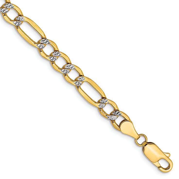 14K Two-tone Gold 5.25mm Pave Figaro Link Bracelet