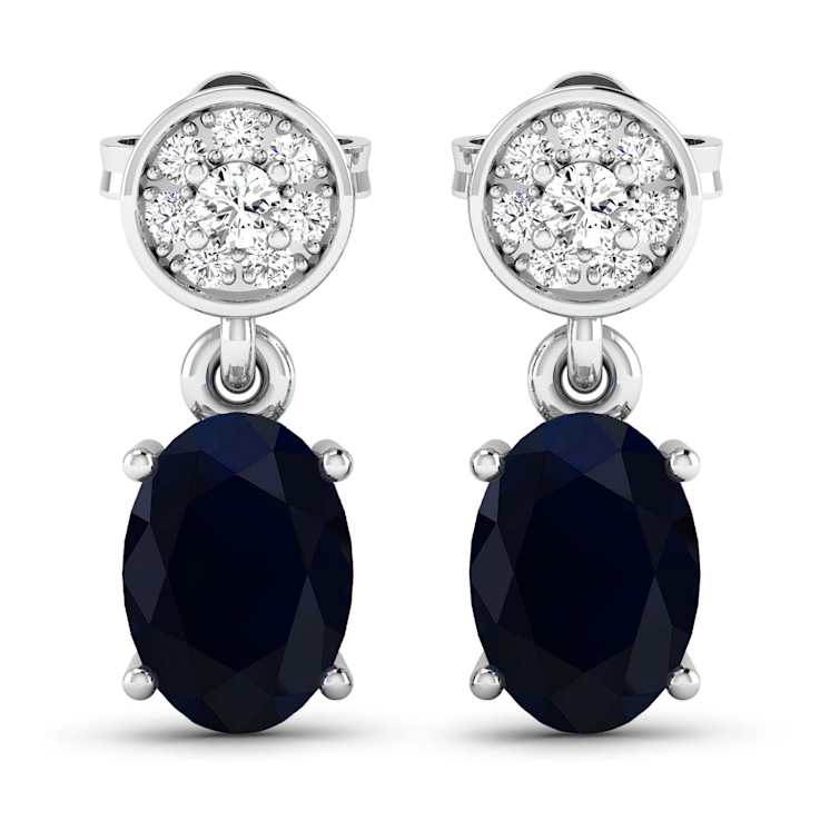 1.50ctw 14K White Gold Blue Sapphire and White Diamond Halo Earrings