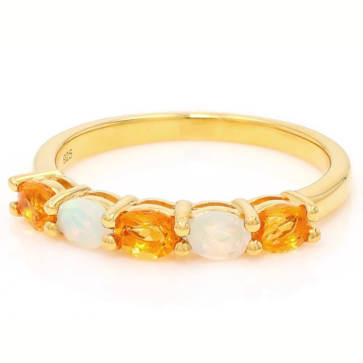 Opal And Fire Opal Band Ring In 18K Gold Over Sterling Silver 0.49ctw