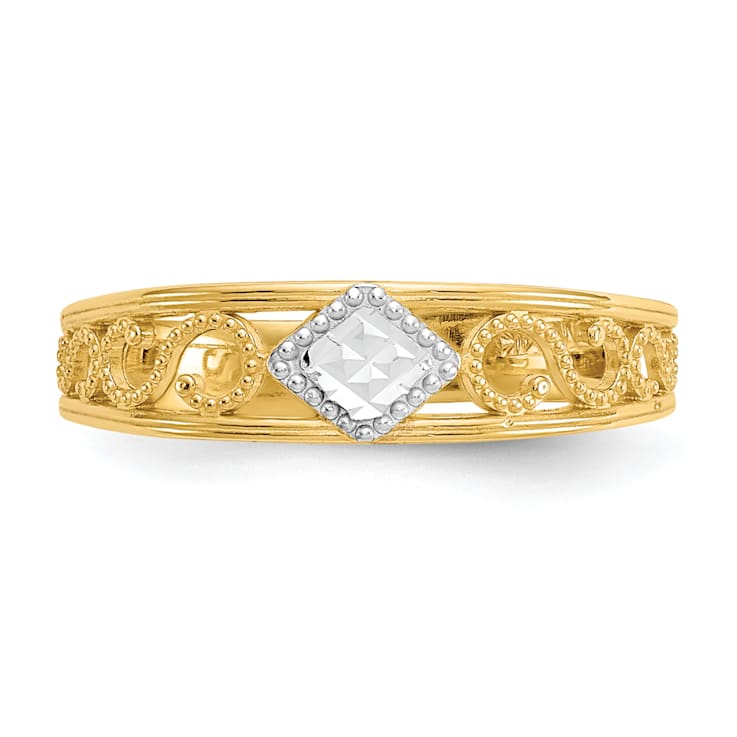 14K Yellow Gold with White Rhodium Diamond Cut Toe Ring