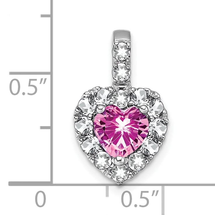 Rhodium Over 14k White Gold Lab Created Pink Sapphire and White Topaz
Halo Heart Pendant