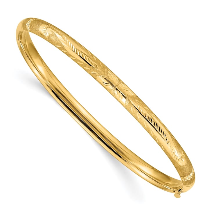 14k Yellow Gold Diamond-Cut and Brushed 5mm Oversize Florentine Hinged
Bangle Bracelet