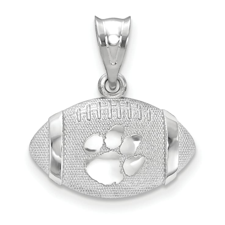 Rhodium Over Sterling Silver LogoArt Clemson University Domed Football Pendant