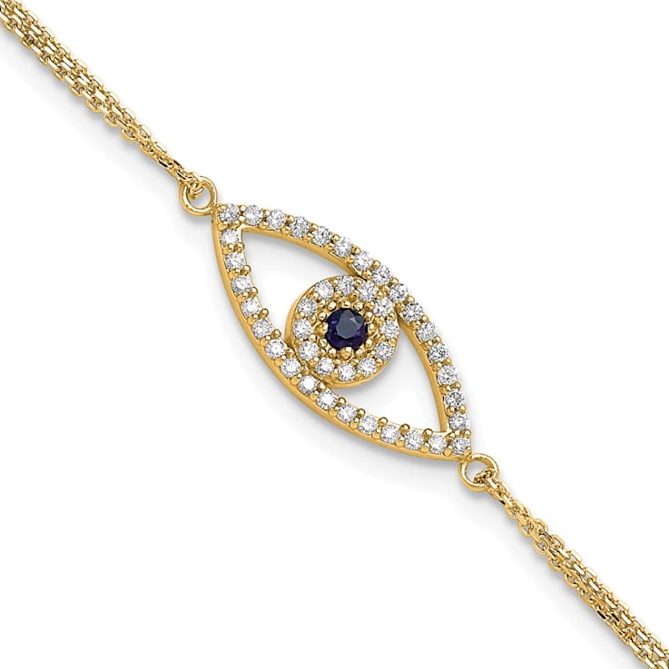 14k Yellow Gold Diamond and Sapphire Evil Eye Bracelet 0.16ctw