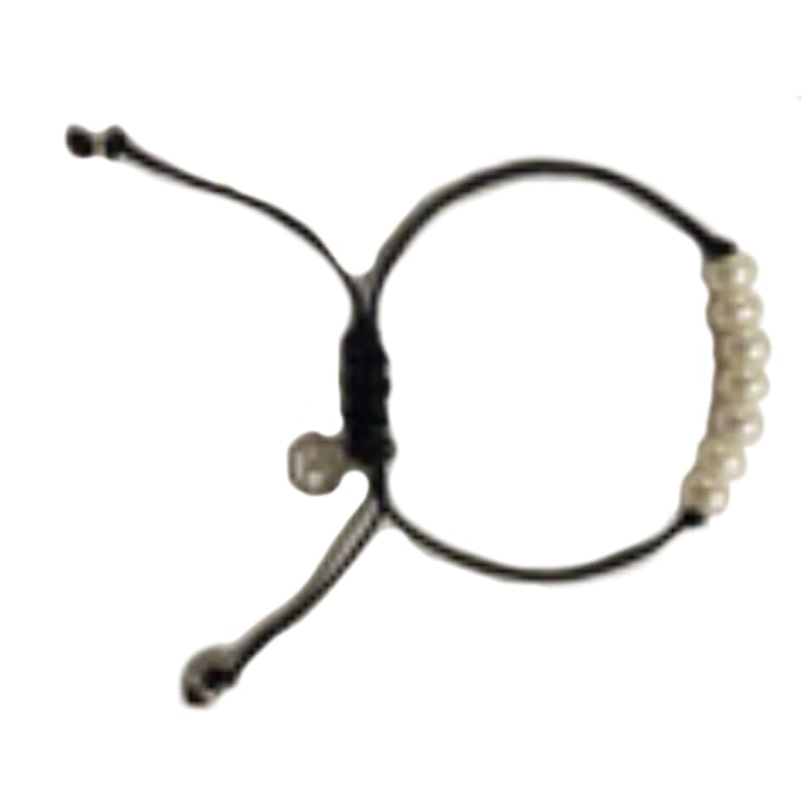 6-7MM Round White Freshwater Pearl Black Cord Bolo Bracelet with
Stainless Steel Accent Tag