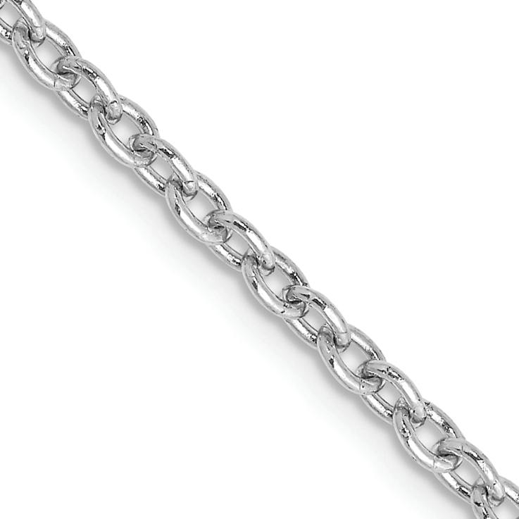 Rhodium Over 14k White Gold 2.4mm Solid Round Open Link Cable 22 Inch Chain
