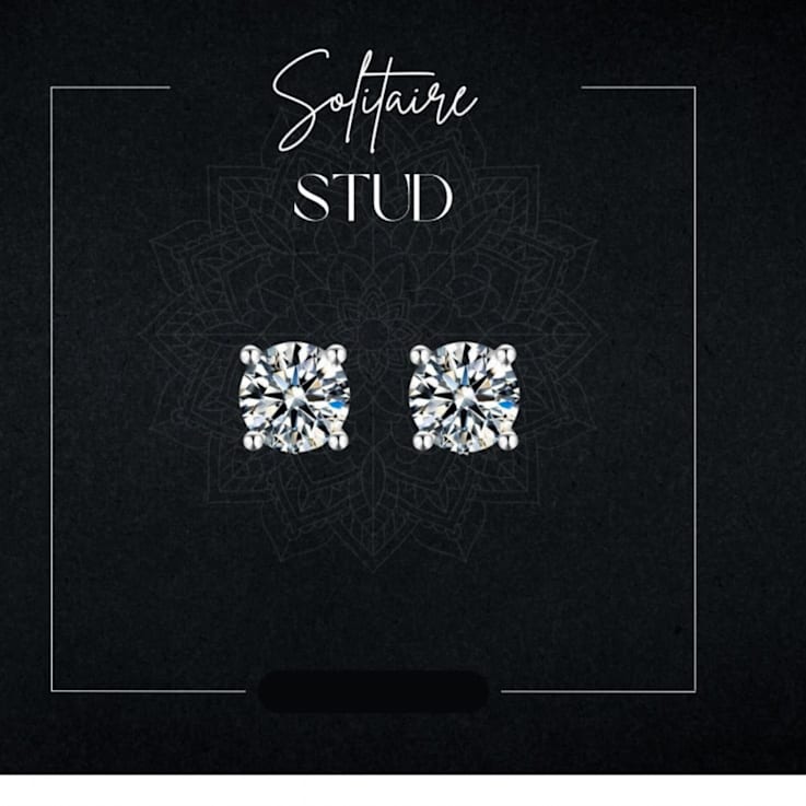 White Moissanite Sterling Silver Solitaire Minimalist Stud Earrings