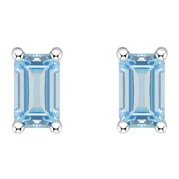 5x3mm Emerald Cut Aquamarine 14k White Gold Stud Earrings