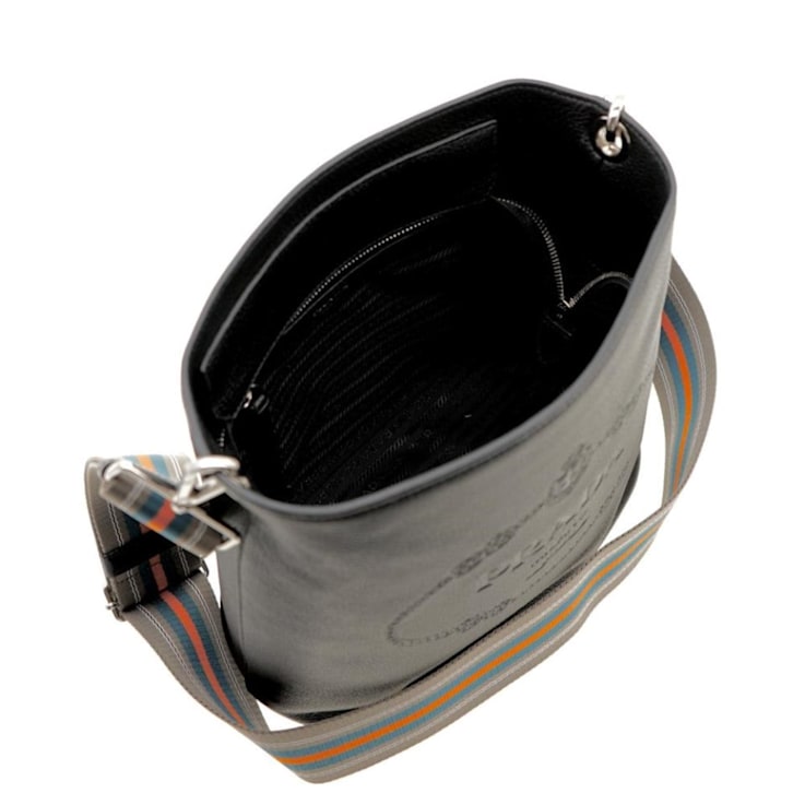 Prada Vitello Phenix Black Leather Web Strap Crossbody