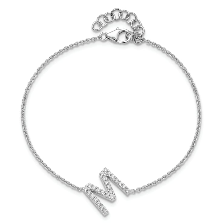 Rhodium Over 14k White Gold Diamond Sideways Letter M Bracelet