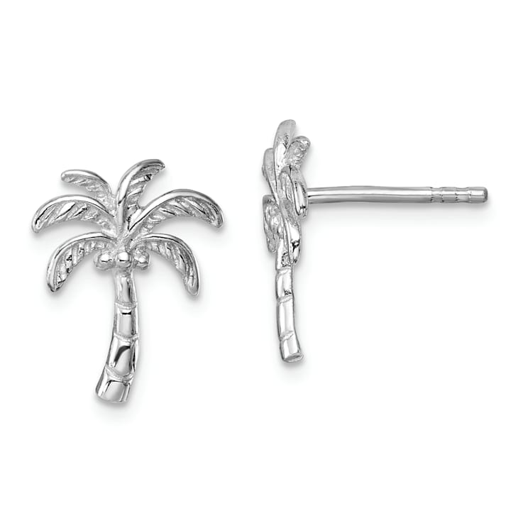 Rhodium Over Sterling Silver Polished Palm Tree Post Earrings