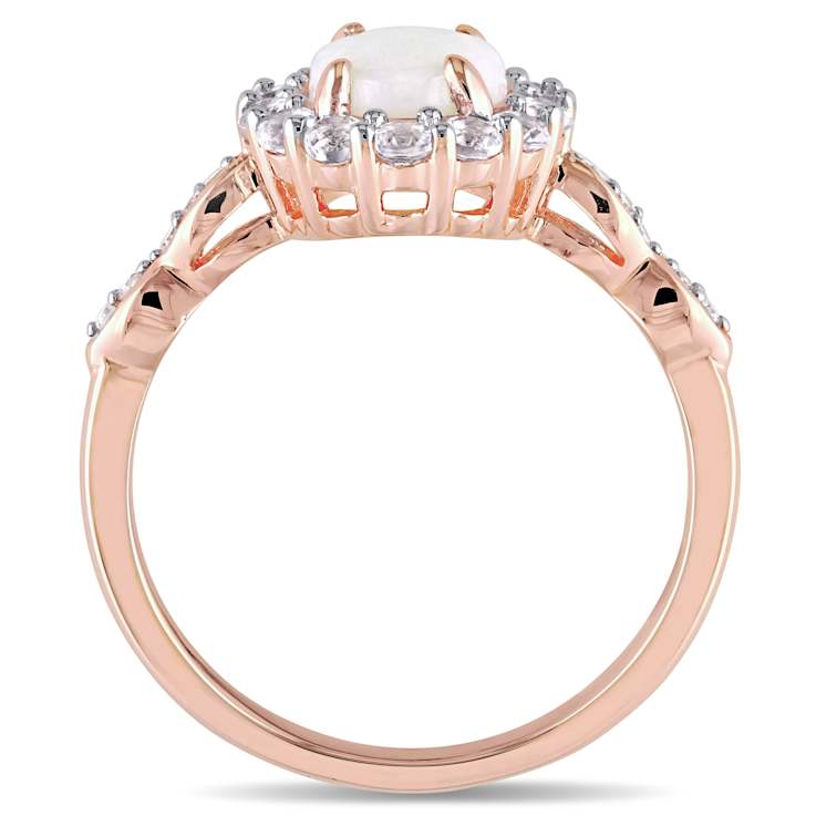 Opal, White Topaz and Diamond 14K Rose Gold Ring 1.52ctw
