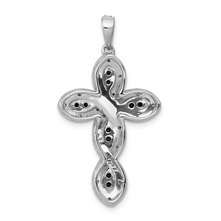 Rhodium Over 14K White Gold White and Black Diamond Cross Pendant