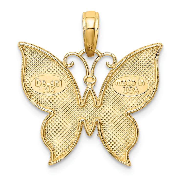 10K Yellow Gold and Rhodium Over 10K Yellow Gold Textured Butterfly Charm