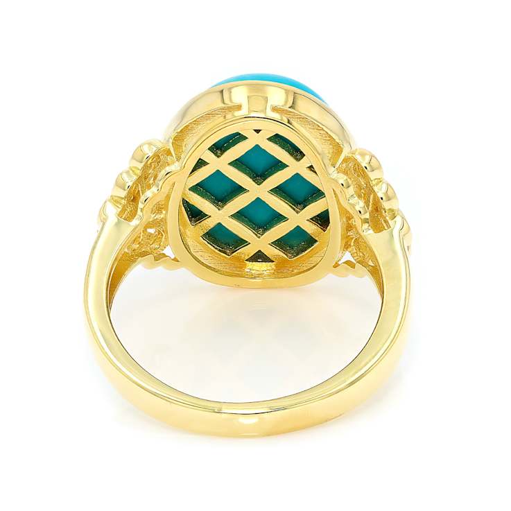Turquoise Oval Solitaire Ring In 18K Gold Over Sterling Silver