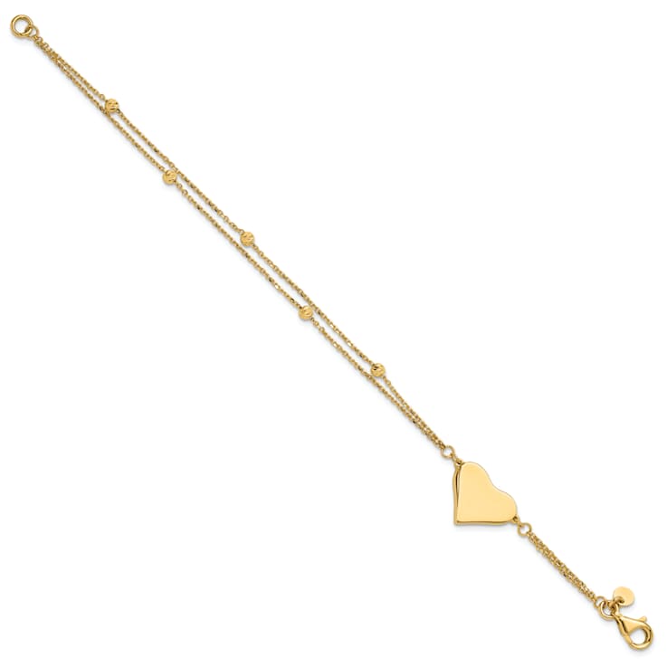 14K Yellow Gold Polished and Diamond-cut Heart Beaded 2-Strand Bracelet