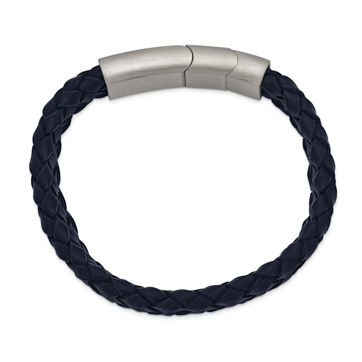 Navy Braided Leather and Stainless Steel Brushed 8.25-inch with 0.5-inch
Extension Bracelet