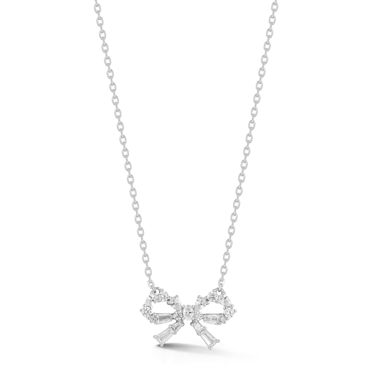 Rachel Zoe CZ Glitzy Bow Pendant Necklace in Rhodium Over Sterling Silver