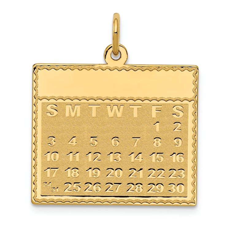 14k Yellow Gold Satin Friday the First Day Calendar Pendant