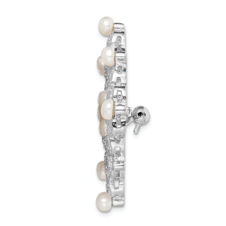 Rhodium Over Sterling Silver Freshwater Cultured Pearl and Cubic
Zirconia Pin