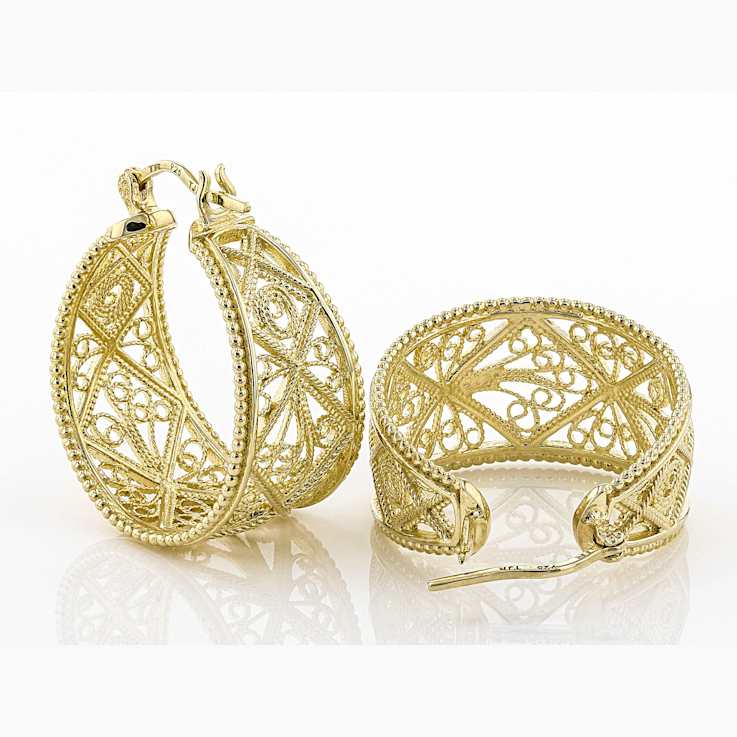 Open Filigree Hoop Earrings In 18K Gold Over Sterling Silver 32mm