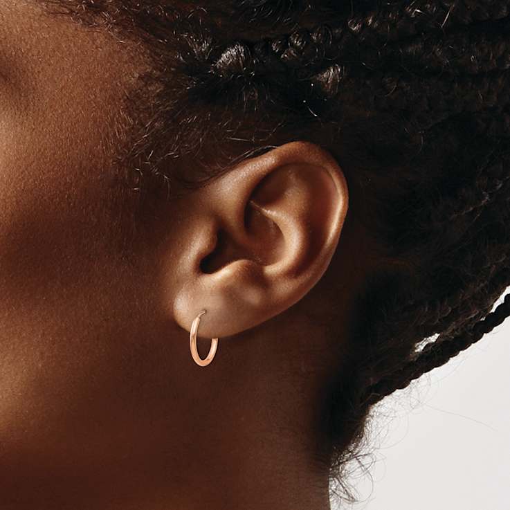 14k Rose Gold Polished 9/16" Endless Tube Hoop Earrings