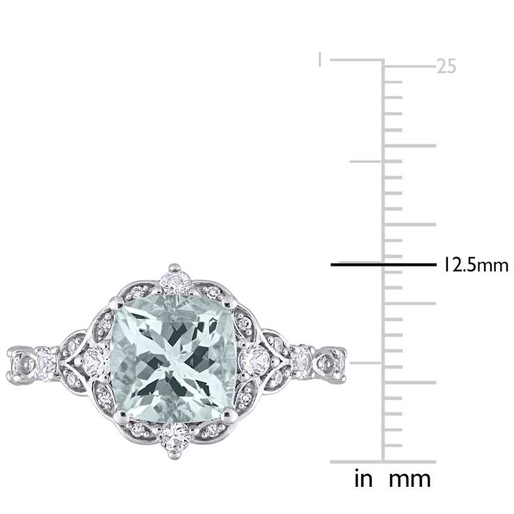 Aquamarine, White Sapphire and Diamond 14K White Gold Vintage Ring 2.65ctw