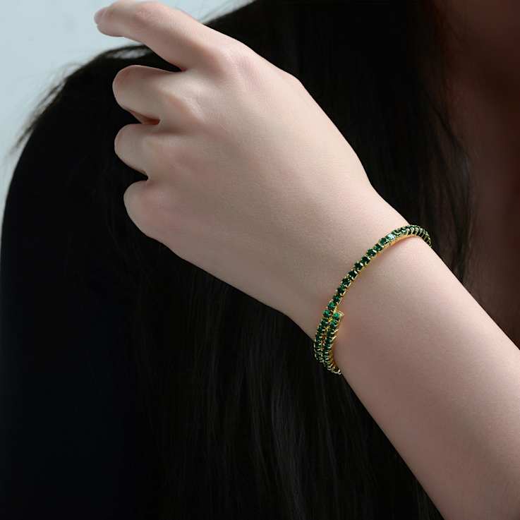 Emerald Color CZ Bypass Tennis Bracelet In 14K Gold Over Brass