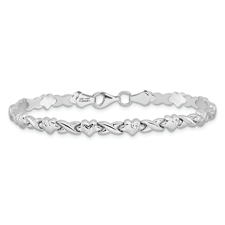 Rhodium Over 14K White Gold Polished Heart and X Bracelet