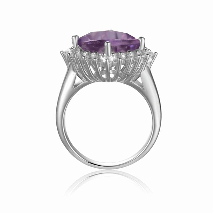 Checkerboard Square Cushion Cut Amethyst with White Topaz Accents
Sterling Silver Halo Ring