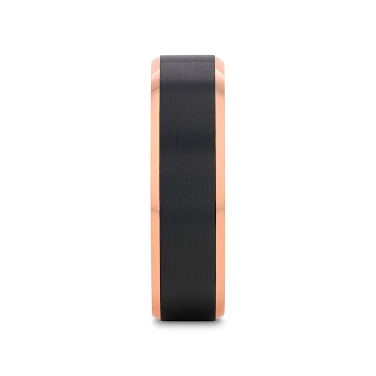 HAYDEN Rose Gold Plated Tungsten Polished Beveled Ring with Brushed
Black Center 6mm