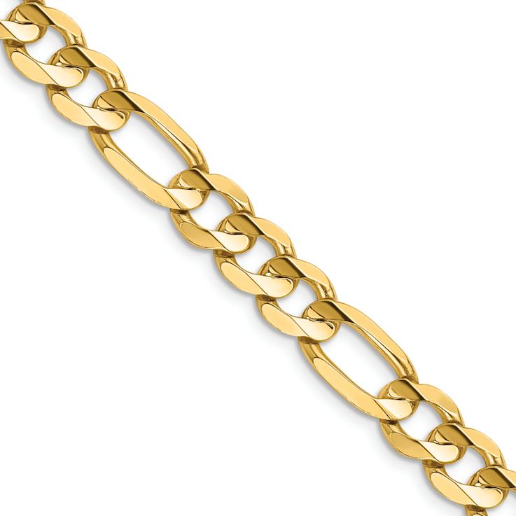 14k Yellow Gold 7.5mm Solid Concave Open Figaro 28 Inch Chain