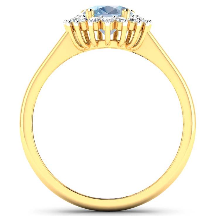 1.5ctw Blue Aquamarine and Diamond 14K Yellow Gold Halo Ring