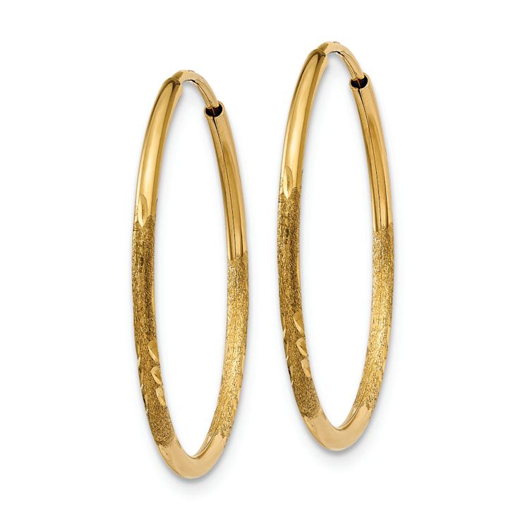 14k Yellow Gold Diamond-Cut and Satin 13/16" Endless Hoop Earrings