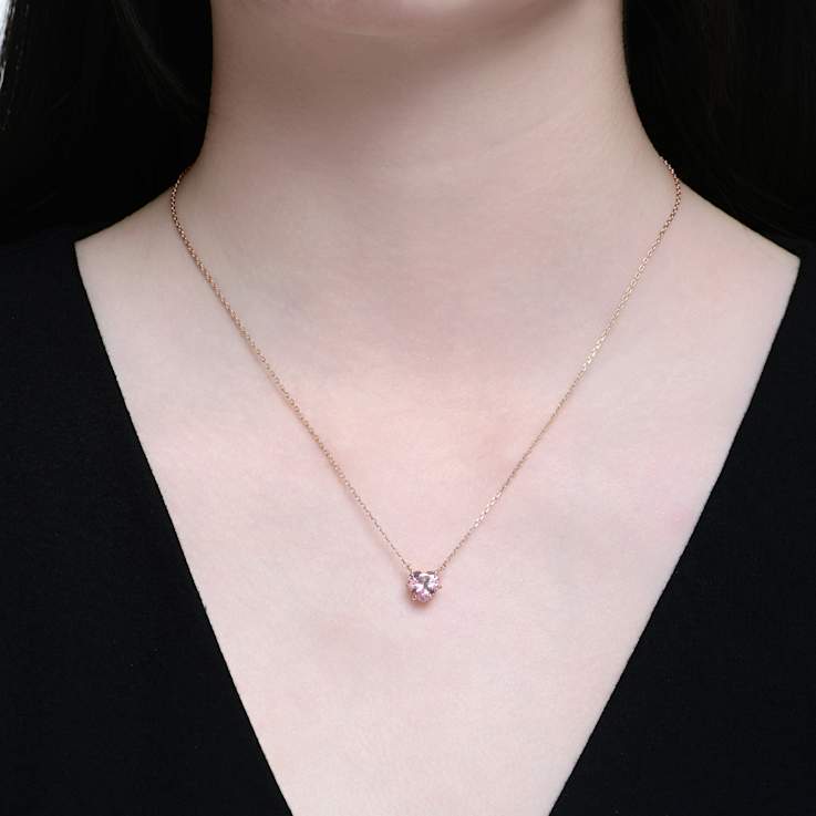 Heart-Shape Pink CZ Solitaire Necklace In 18K Rose Gold Over Brass
