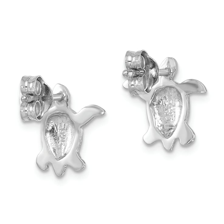 Rhodium Over Sterling Silver Enameled Polished Turtle Post Earrings