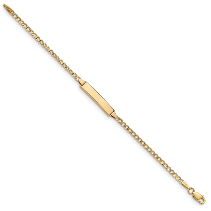 14k Yellow Gold Semi-Solid Polished Cuban Link ID Bracelet