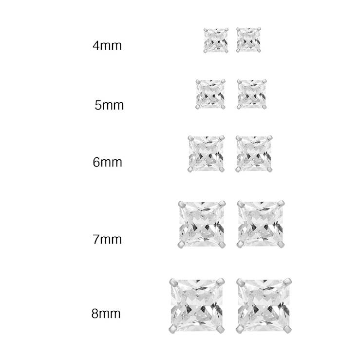 14k White Gold Cubic Zirconia Square Stud Earrings - 7MM