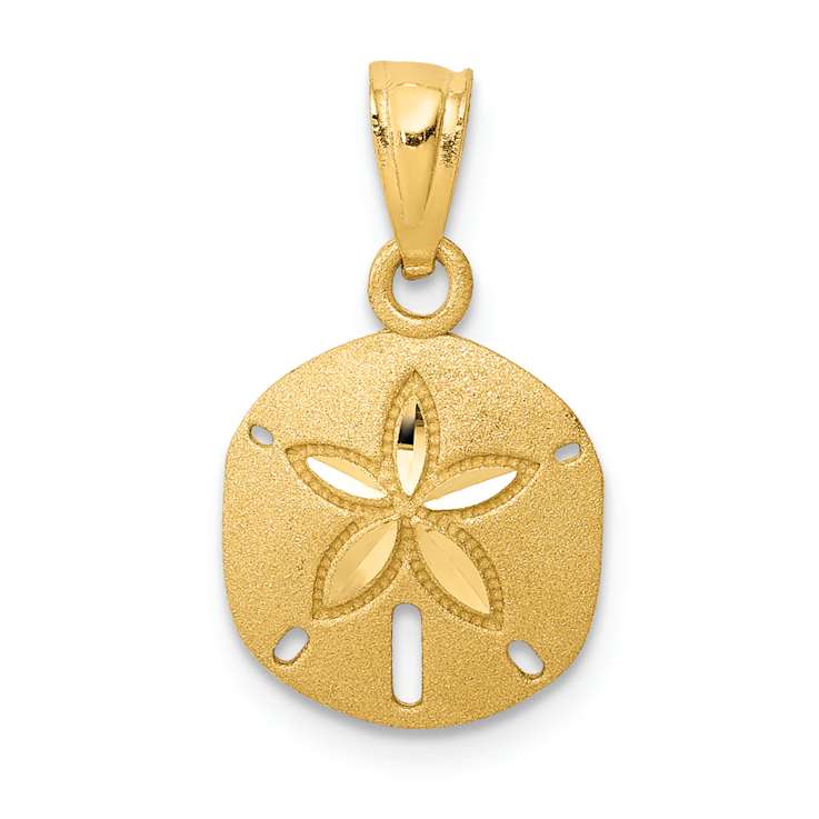 14k Yellow Gold Satin and Diamond-Cut Sand Dollar Pendant