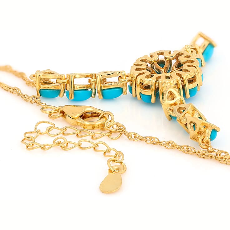 Turquoise Pear And Round Statement Necklace In 18K Gold Over Sterling Silver