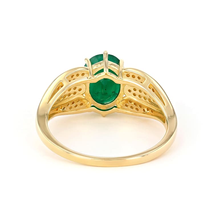 Emerald and Diamond 18K Yellow Gold over Sterling Silver Ring 2.05ctw