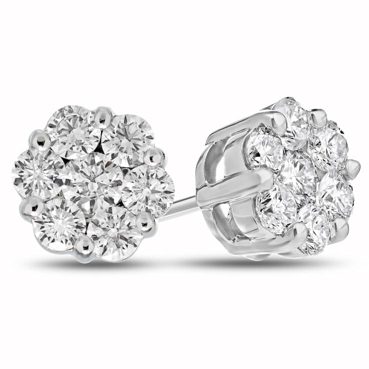 2.00cttw Diamond Cluster Earrings in 14k White Gold