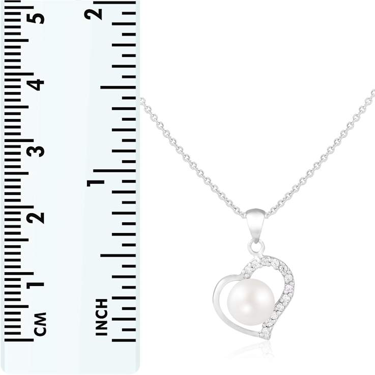 7-7.5mm Button White Cultured Freshwater Pearl and CZ Rhodium Over
Sterling Silver Pendant