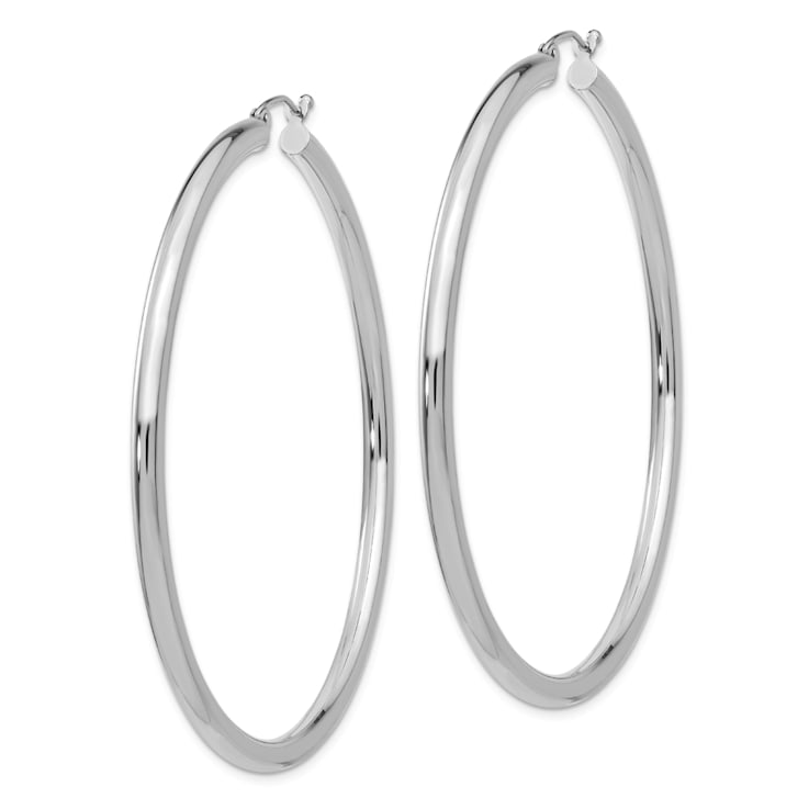 Rhodium Over 14k White Gold 2 3/8" Polished Tube Hoop Earrings