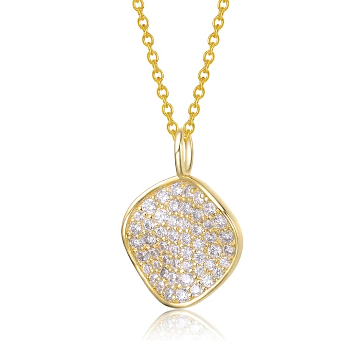 Pave CZ Circle Pendant Necklace In 14K Gold Over Brass