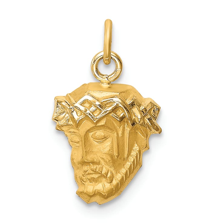 14K Yellow Gold Hollow Polished and Satin Small Jesus Medal Pendant
